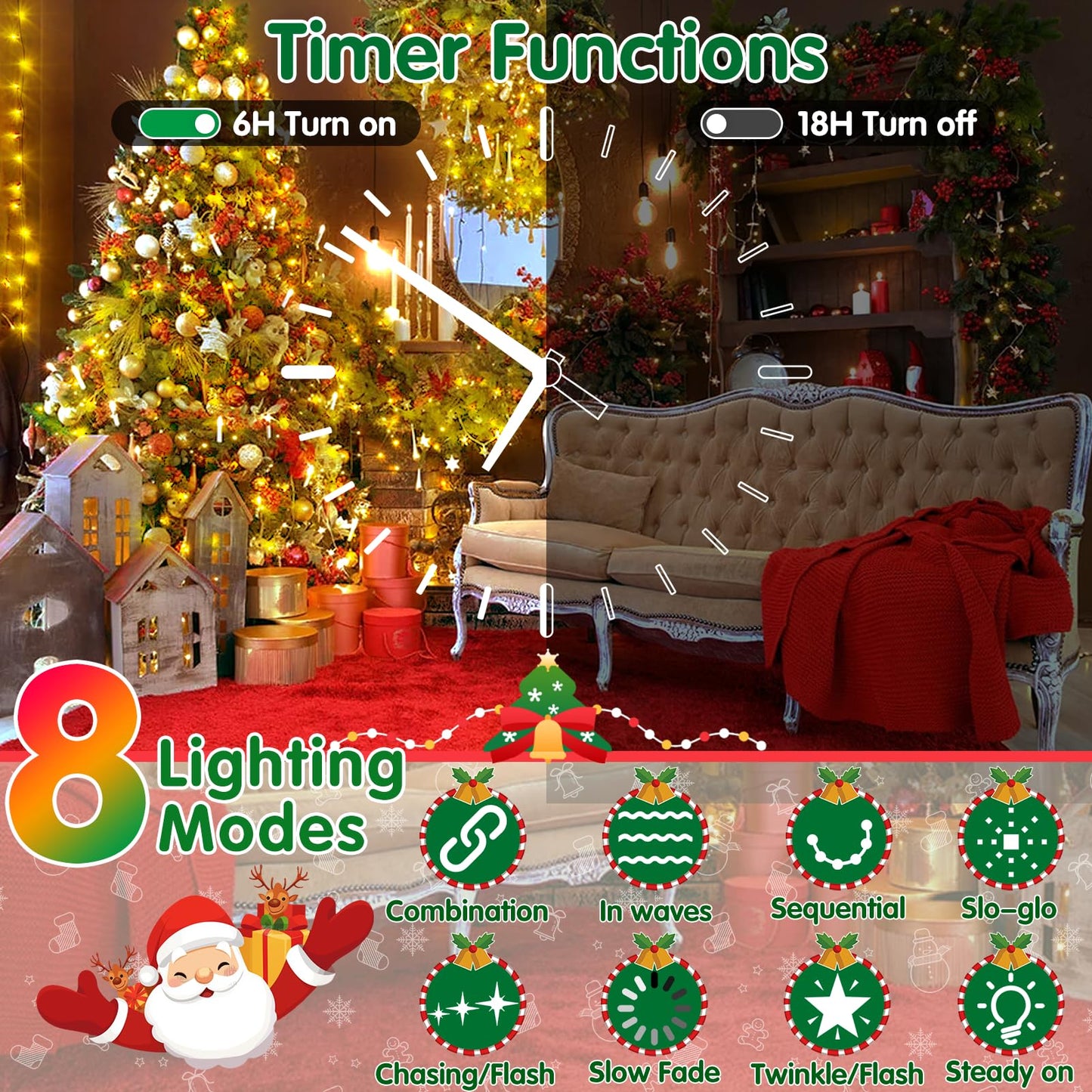 XURISEN 403FT 1000 LED Christmas Lights Outdoor Green Wire String Lights 8 Modes with Timer Memory Waterproof Fairy Light Plug in for Xmas Tree Wedding Yard Party Holiday Decorations(Warm White)