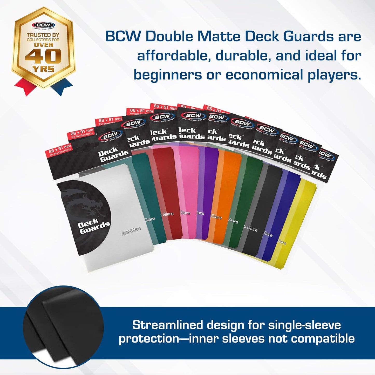 BCW Deck Guard - Double Matte Card Sleeves | 500 Count Box (10 Packs of 50 Sleeves) |Acid-Free, No PVC | Fits 2.5" x 3.5" Game | Archival Safe for Protection (Teal)
