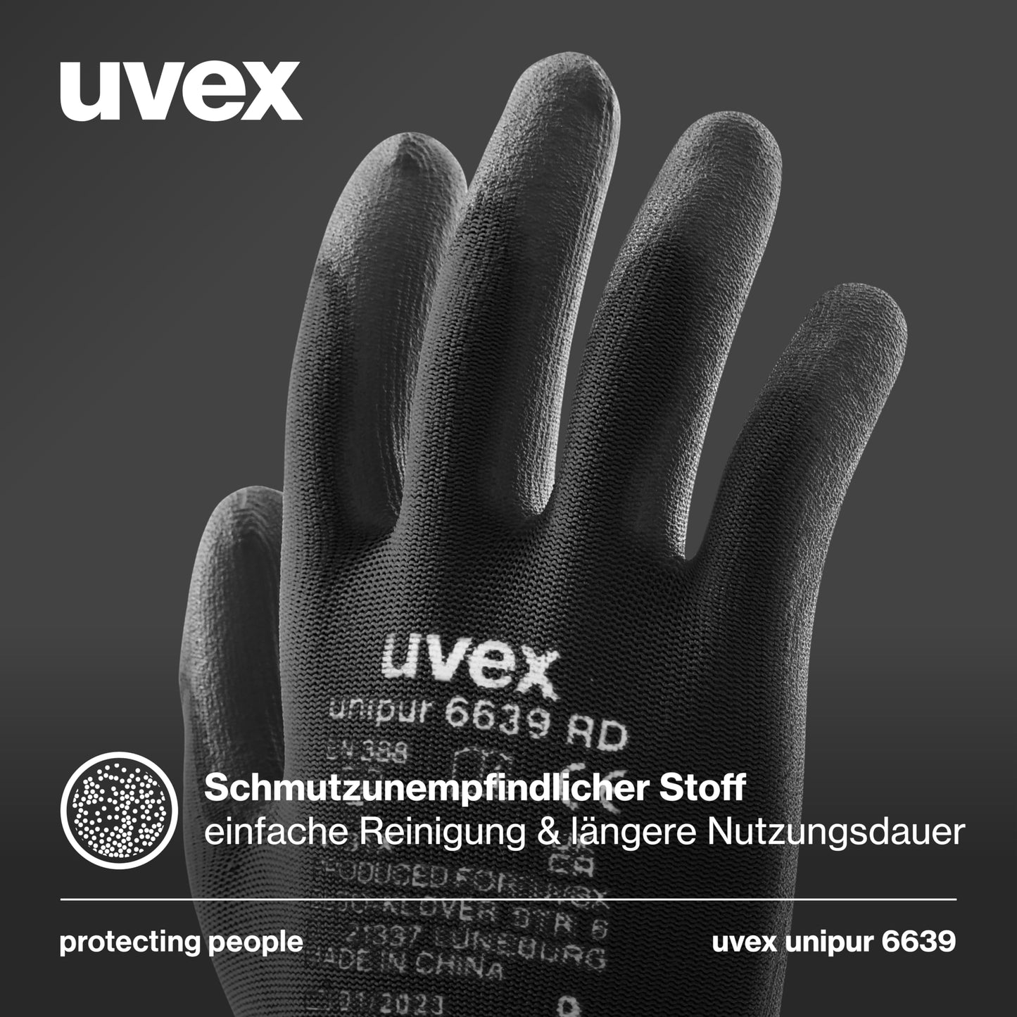 10 pairs of Uvex Unipur 6639 protective work gloves with PU coating against mechanical risks, EN 388