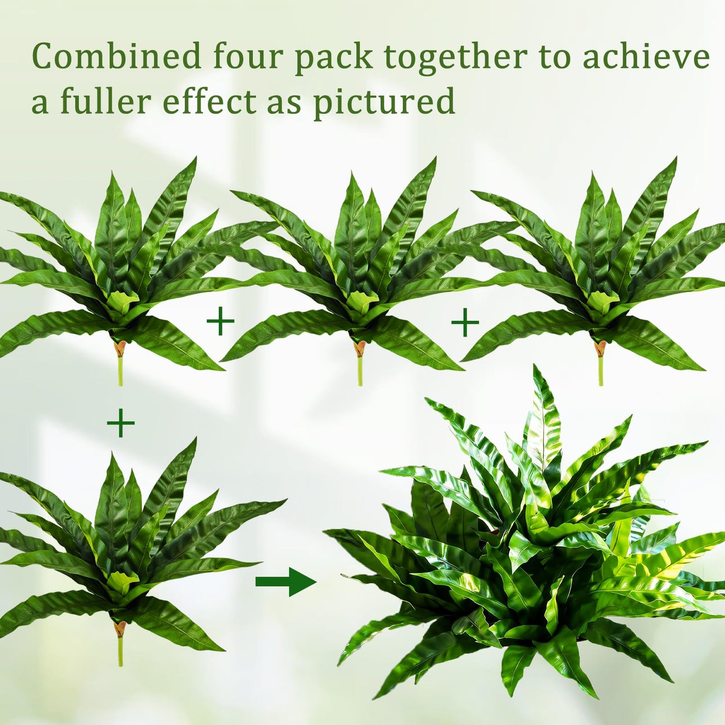 Cherica 4Pcs Fake Ferns,Faux Outdoor Plants UV Resistant,3D Real Touch Fake Plants Total 60 Blades,Weatherproof Artificial Plants Outdoor Indoor for Garden Porch Home Office Living Room Decor