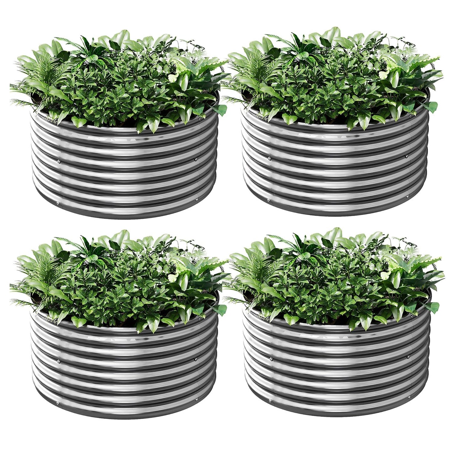 CATMANOR 4 Pack 3x3FT Round Corrugated Galvanized Steel Raised Garden Bed Outdoor, Metal Above Ground Garden Bed for Vegetables and Flowers, Raised Beds for Gardening-3x3FTx10Inch