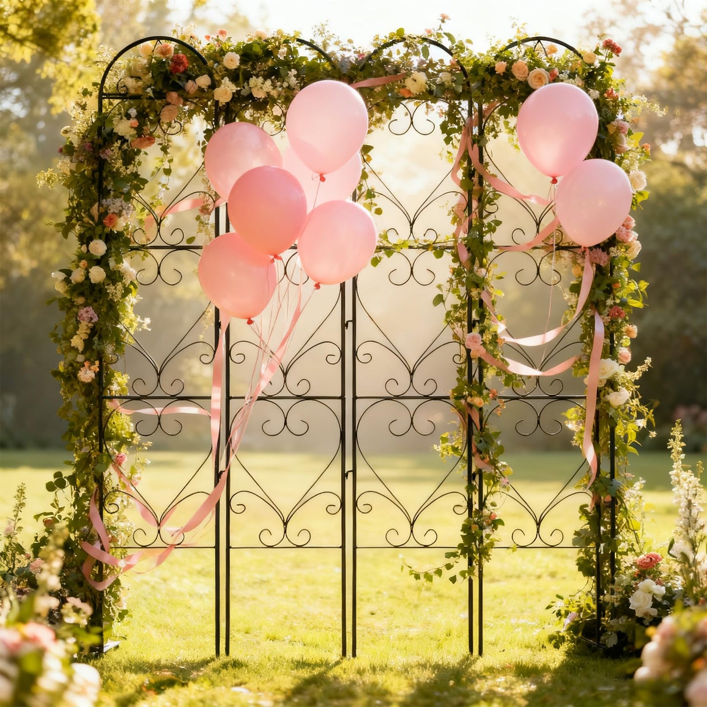 XYCCRX 4PCS Metal Garden Trellis for Climbing Plants Outdoor, Heavy-Duty Cucumber Tomato Trellis for Raised Garden Bed, Decorative Wrought Iron Trellis Arch for Wedding Party Decor