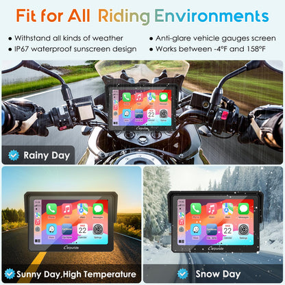 Carpuride W502PRO for Motorcycle CarPlay& Android Auto& Dual Bluetooth - 5" Waterproof GPS Navigation Screen for Motorbike, Music Sharing, Intercom, EQ, Light Sensor, Compass, Barometer