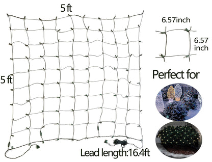 100 LED Christmas Lights 5 ftx5ft Christmas Net Lights Outdoor Indoor Mesh Christmas Decorations Lights string,Perfect for Bushes or Trees, Green Wire（Warm White）