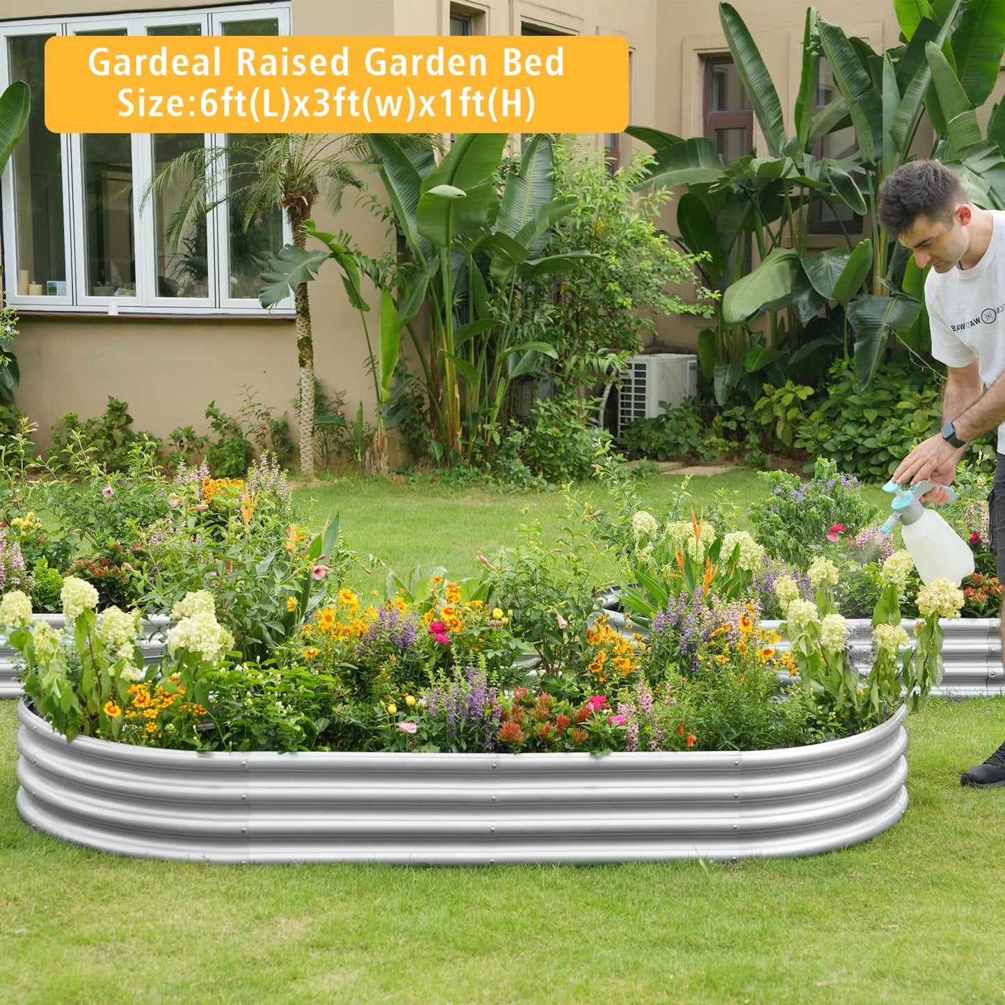 Gardeal Garden 6x3x1ft Galvanized Raised Garden Bed Kit - Metal Planter Boxes for Vegetables/Herbs/Flowers, Heavy-Duty Steel Outdoor Garden Box with Reinforced Edges(6X3X1FT)