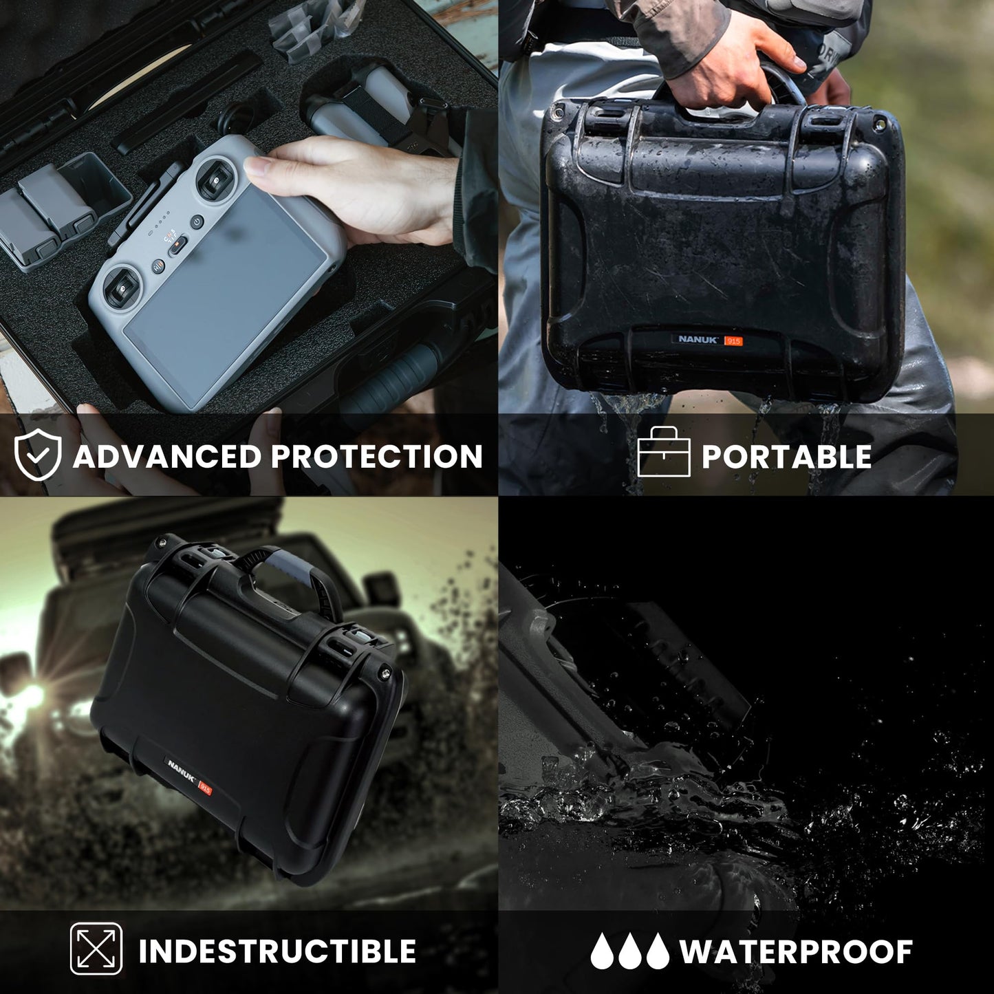 NANUK 915 DJI™ Mini 5 Pro Fly More Combo Plus - Waterproof Hard Case with Drone Foam Insert, Crushproof, Portable Travel Case, Made in Canada - Black (15.8" x 12.1" x 6.8")
