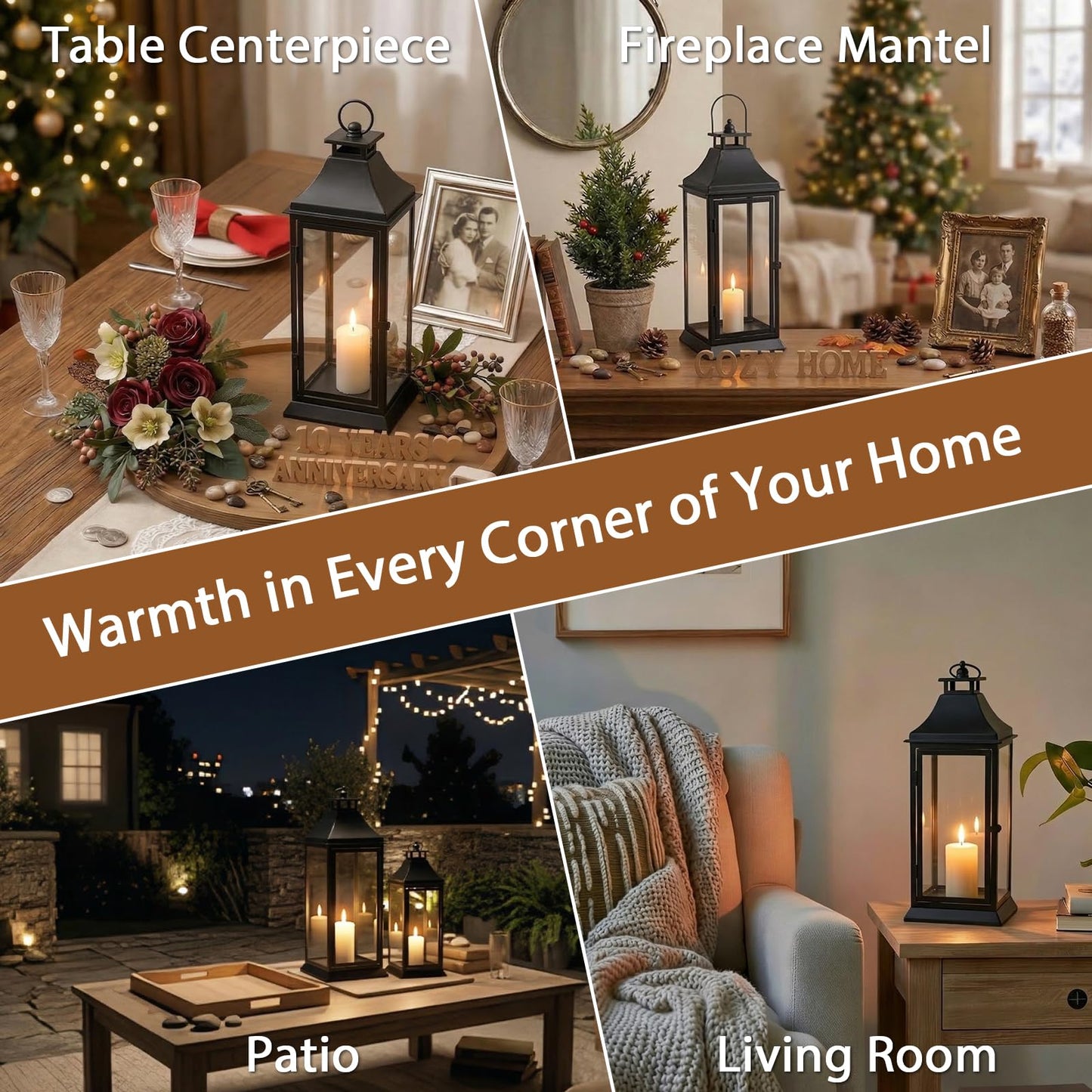 SwallowLiving Black Outdoor Lanterns Set of 2, 19.5" & 13.3" Farmhouse Large Metal Decorative Candle Lanterns with Tempered Glass for Patio, Fireplace, Table Centerpiece & Indoor Decor (No Candle)