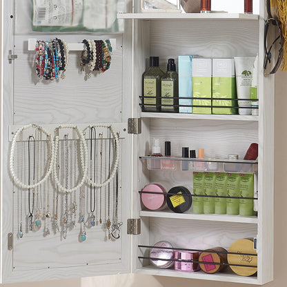 GISSAR Jewelry Mirror Armoire Wall Mount Over The Door Mirror Jewelry Cabinet Storage Mirror Organizer Lockable Full Length Door Mirror(White Oak)