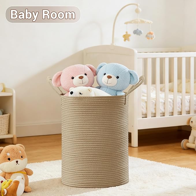 Tall Laundry Basket with Handles, 58L Portable Dirty Clothes Hamper, Boho