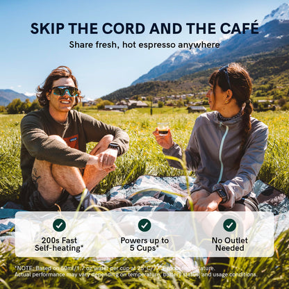 OutIn Nano Portable Electric Espresso Machine, Travel Coffee Maker for Camping, Car Coffee Maker Self-Heating with USB-C, With Ground Coffee & NS Capsule for RV, Hiking, Office