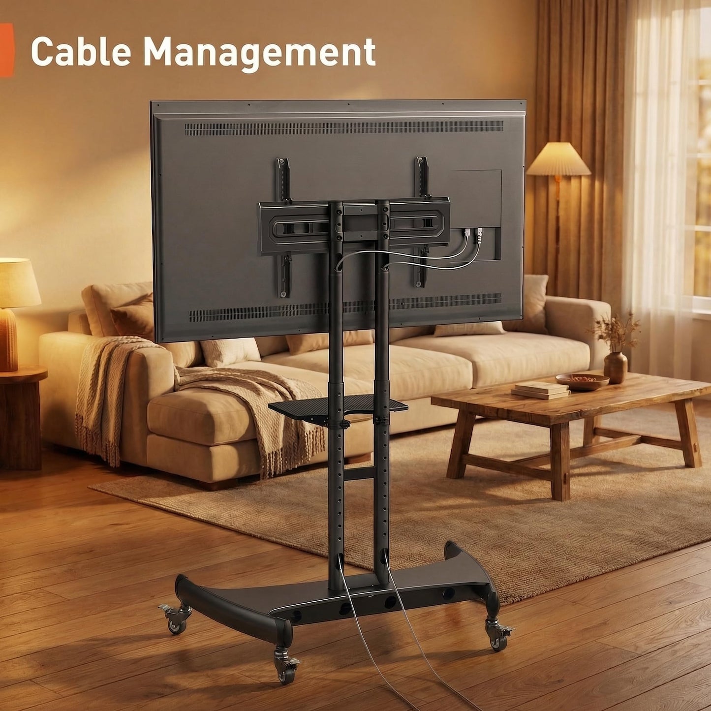 Perlegear Mobile TV Cart for 32-82 Inch Flat/Curved LED/LCD/OLED TVs Rolling TV Stand with Height Adjustable Shelf Max VESA 600x400mm up to 100lbs- Outdoor TV Stand Trolley with Wheels PGTVMC05-1