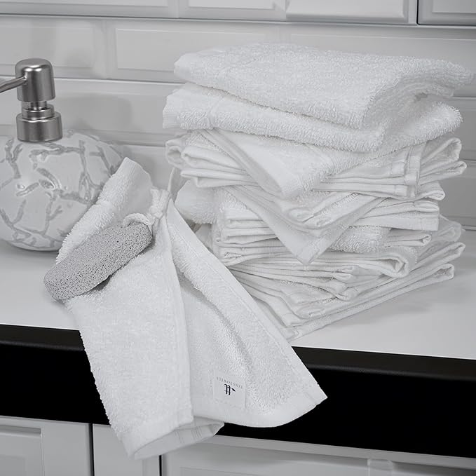 Tens Towels Pack of 12 Washcloths, 12 x 12 Inches, Lighter Weight, Quick to Dry