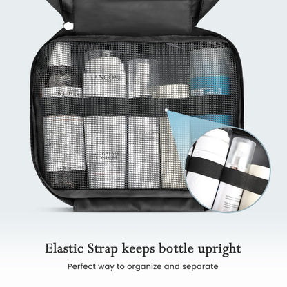Maliton Hanging Toiletry Bag, Waterproof Large Mens Wash Bag, Foldable Travel Toiletry Bag with 4 Compartments, Travel Essentials for Business Trip, Vacation and for Overnight & Shower（Black）