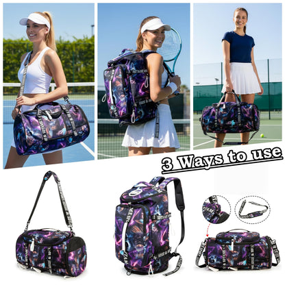 Gym Duffle Bag Backpack with Shoe Compartment,4 ways Travel Backpack for Women and Men,Multi-Functional Weekender bag with Waterproof Layer&Laptop Compartment for Fitness, Travel,Camping(Metallic)