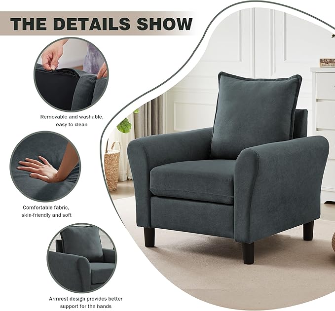 Mid-Century Accent Chair, Modern Linen Fabric Armchair