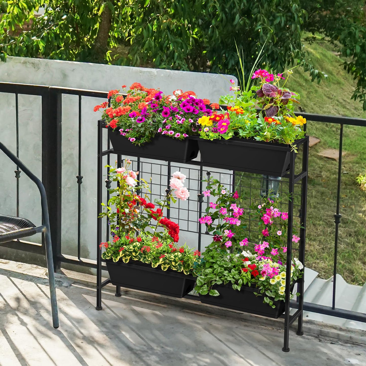 OYEAL Raised Garden Bed 32" Tall Elevated Planter Boxes with Trellis & Legs, Vertical Herb Garden Planter Outdoor for Gardening, Vegetables, Flowers, Herbs, Backyard, Black
