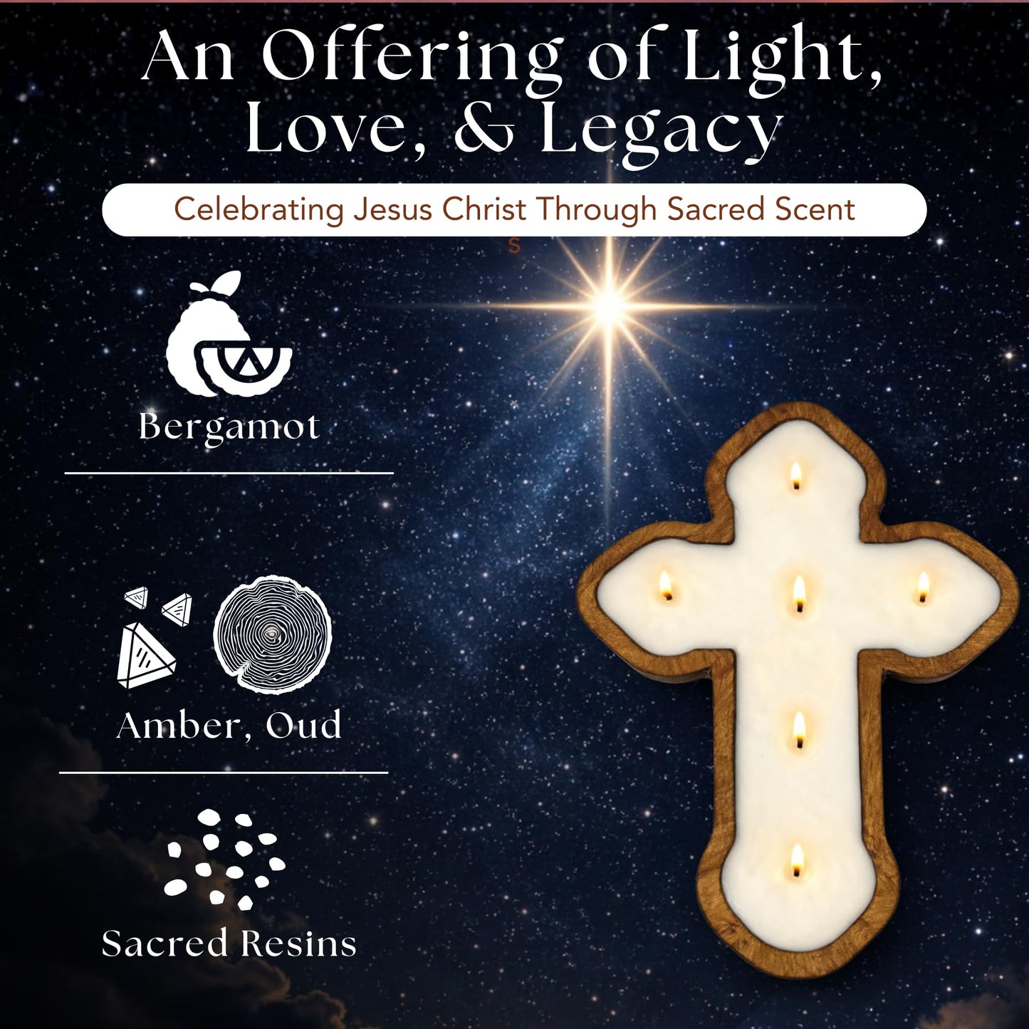 Dough Bowl Candle Co. Cross Candle - 14x10x1.5 Spiritual Prayer Candles for Lent, Altar, or Meditation, Christian Religious Decor for Home, 100% Soy Wax Catholic Gift, Frankincense and Myrrh Scent
