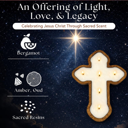 Dough Bowl Candle Co. Cross Candle - 14x10x1.5 Spiritual Prayer Candles for Lent, Altar, or Meditation, Christian Religious Decor for Home, 100% Soy Wax Catholic Gift, Frankincense and Myrrh Scent