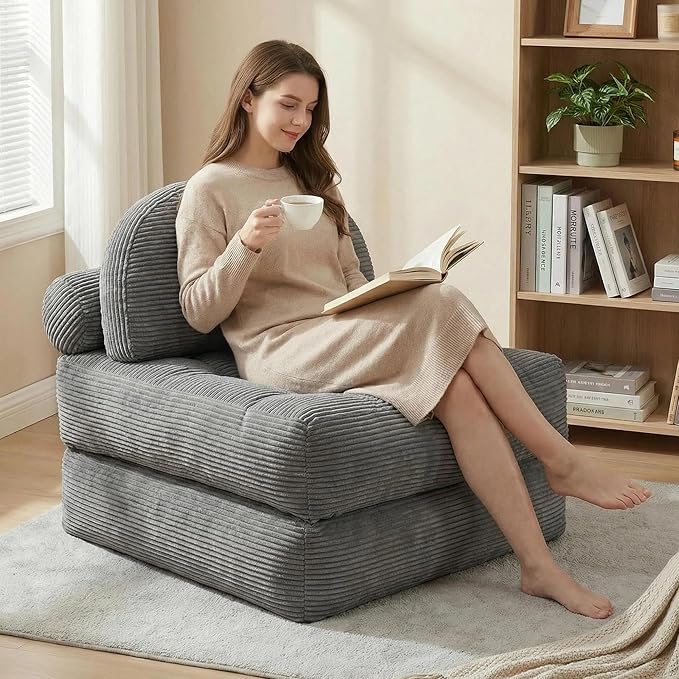 Convertible Corduroy Floor Sofa, 3-in-1 Folding Lazy Sofa Bed