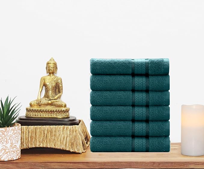 Cotton Craft Ultra Soft 6 Pack Hand Towels 16x28 Teal Weighs 6 Ounces Each