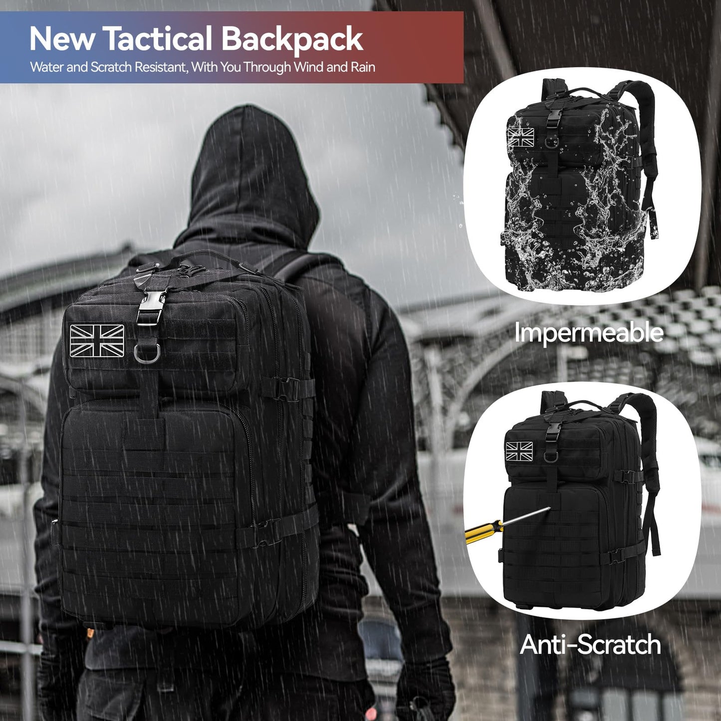 Delgeo 45L Military Tactical Backpacks Molle Army Assault Pack 3 Day Bug Out Bag Hiking Treeking Camouflage Hunting Rucksack