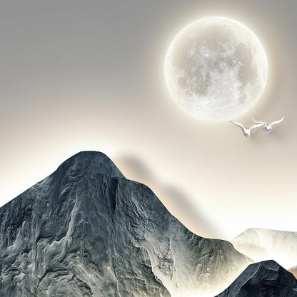 Framed Modern Mountain Wall Art for Living Room, 3 Piece Blue Luxury Bright Style Painting Prints, Landscape Moon Artwork for Dining Room Hallway Home Office Wall Decor