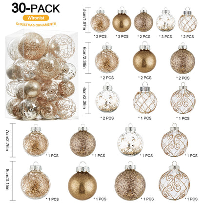 Wironlst Christmas Ball Ornaments Shatterproof Clear Large Plastic Hanging Ball Decorative Baubles Set with Stuffed Delicate Decorations (Multi-Size, Champagne)