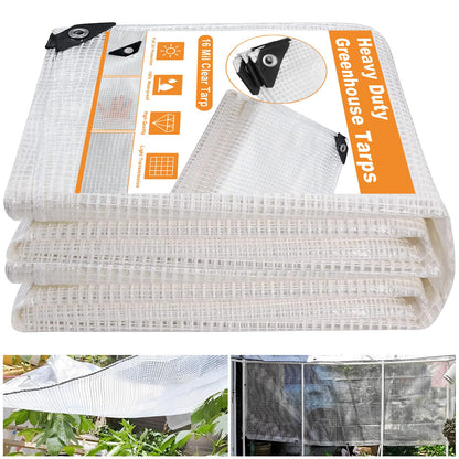 16 Mil Greenhouse Cover,Clear Plastic Tarps Heavy Duty Waterproof 20x30FT,UV Resistant Poly Clear Tarps with Grommets, Greenhouse Heavy Duty Tarp for Gardening, Farming, Nursery, Garden