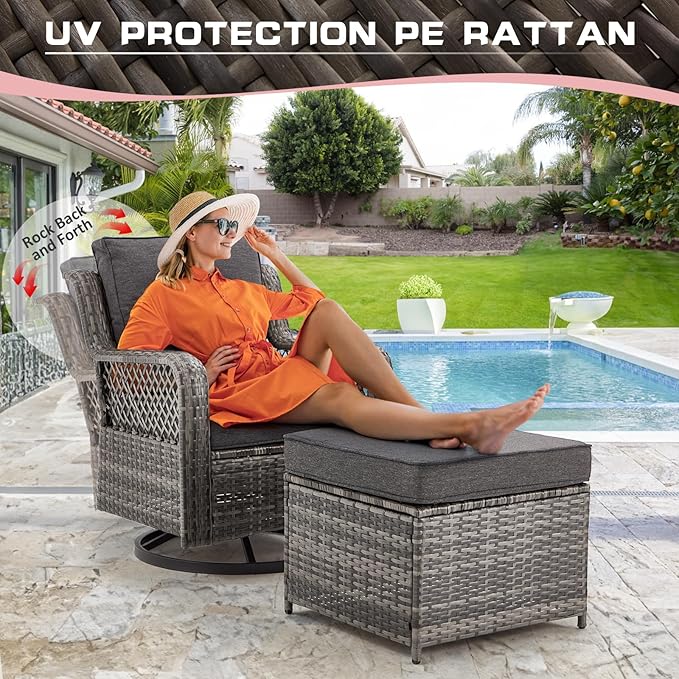 6 Pieces Wicker Patio Furniture Set Conversations Sets, 2 Outdoor 360° Swivel