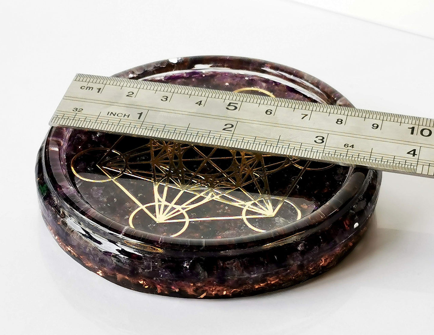 ZZYBIA LARGE 4" Amethyst Crystals Metatron's Cube Merkaba Coaster Water Charging Plate Energy Dome