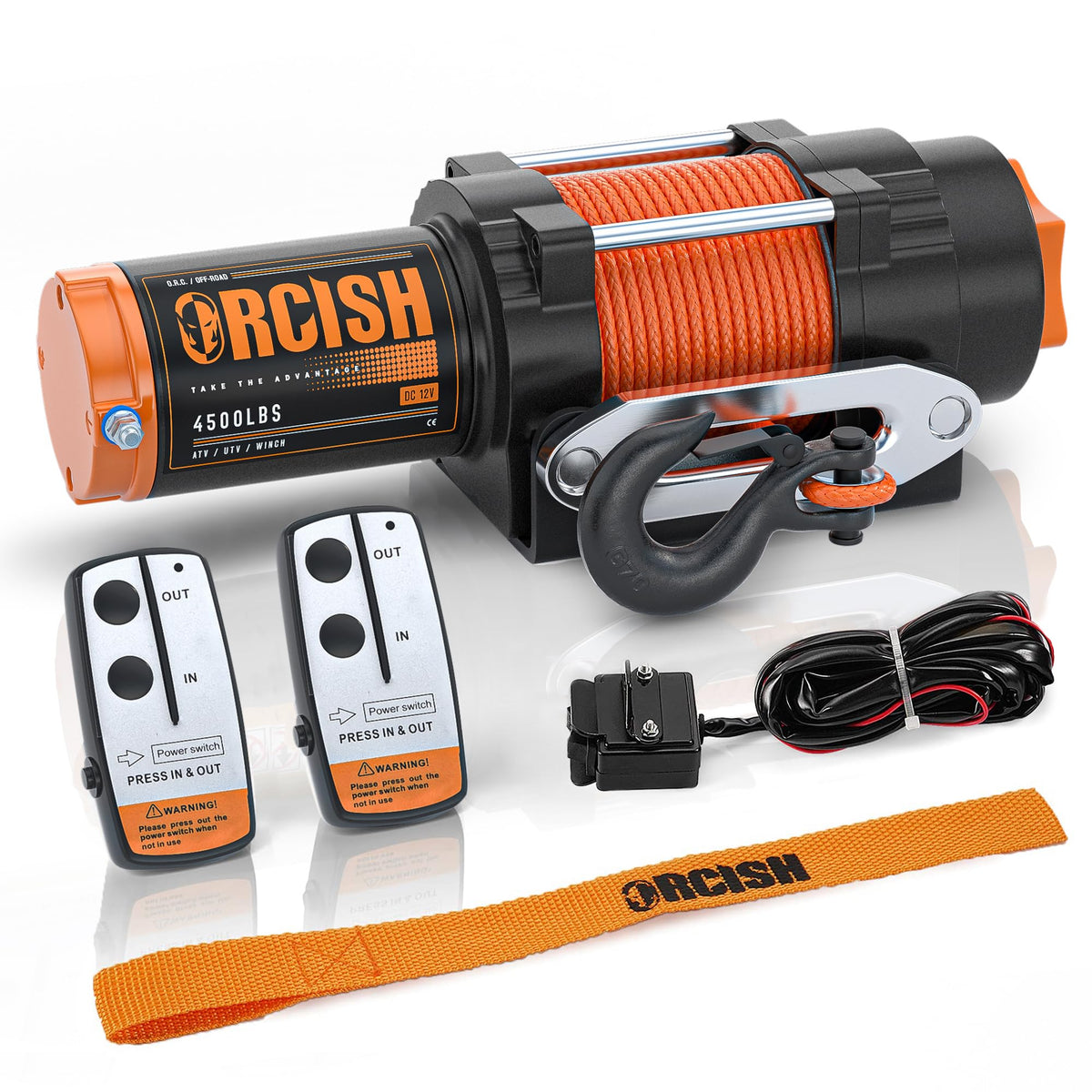ORCISH 4500 lb 12V DC Waterproof Electric Winch, ATV/UTV Winch Kit for Towing, 1/4"×50' Synthetic Rope with Both Wireless Handheld Remote and Corded Control Recovery, Easy Assembly Winches