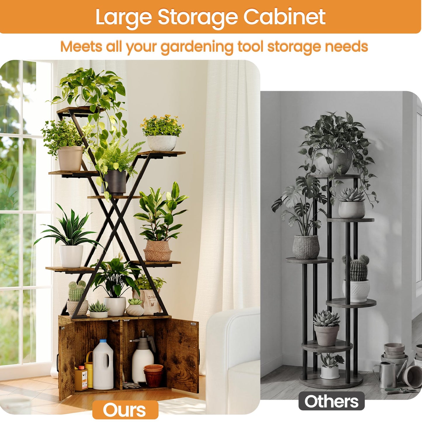MemoCastle Plant Stand Indoor with Grow Lights, 7 Tiered Plant Shelf with Storage Cabinet, 59.5" Tall Corner Plant Stands for Indoor Plants, Metal Flower Display Rack for Living Room, Patio