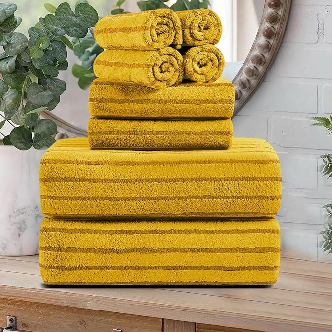 8 Pcs Yellow Cabana Stripe Polyester Bath Towel Set Oversize Bath Sheet-2
