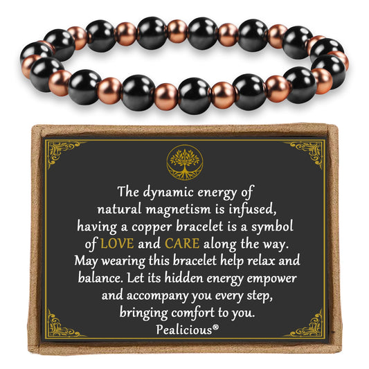 PEALICIOUS Copper Bracelet for Women and Men, 8MM Copper Magnetic Bracelet with 3800 Gauss Magnets Beads as Mother Day Gift for Mom, Cooper Hematite Jewelry Pulsera De Cobre para Mujer for Parents