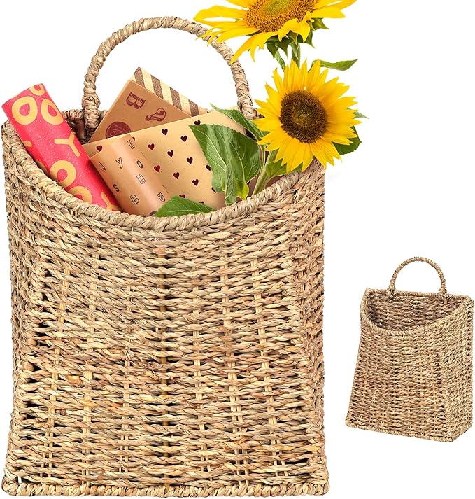 Woven Hanging Seagrass Baskets, Hanging Wall Wicker Basket, Handmade Organizer