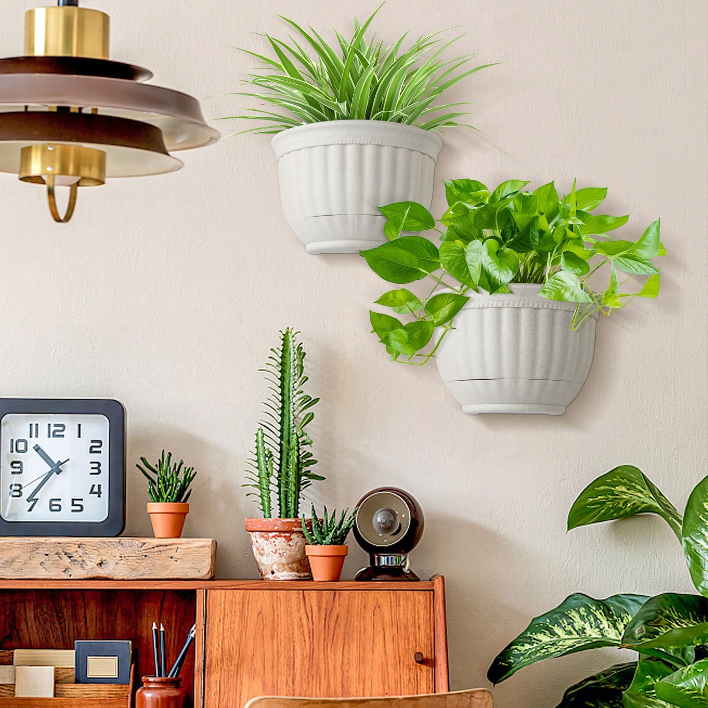 T4U Resin Wall Hanging Planter Marble Gray Set of 4, Wall Mounted Garden Plant Flower Pot Basket Container Indoor Outdoor Use for Orchid Herb Succulent Cactus Home Office Porch Decoration Gift