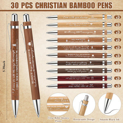 Gueevin 30 Sets Easter Christian Church Gift Bulk Bible Verse Bamboo Pens Religious Bookmarks and Scripture Silicone Keychains Appreciation Gift for Employee Nurse Women Men Pastor Teacher Sunday
