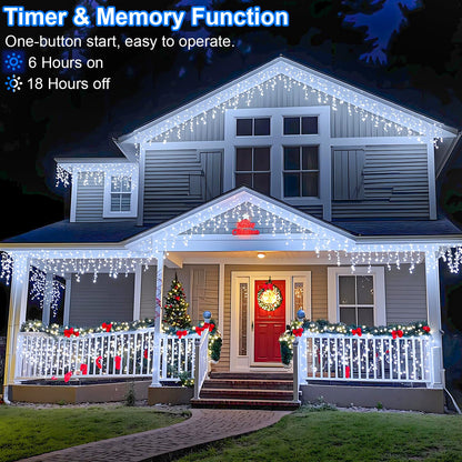 Icicle Christmas Lights Outdoor - 66ft 640 LED Icicle Lights for Outside 8 Modes with 120 Drops, Waterproof Plug in Fairy String Lights for Party Holiday Wedding Christmas Decoration, Cool White