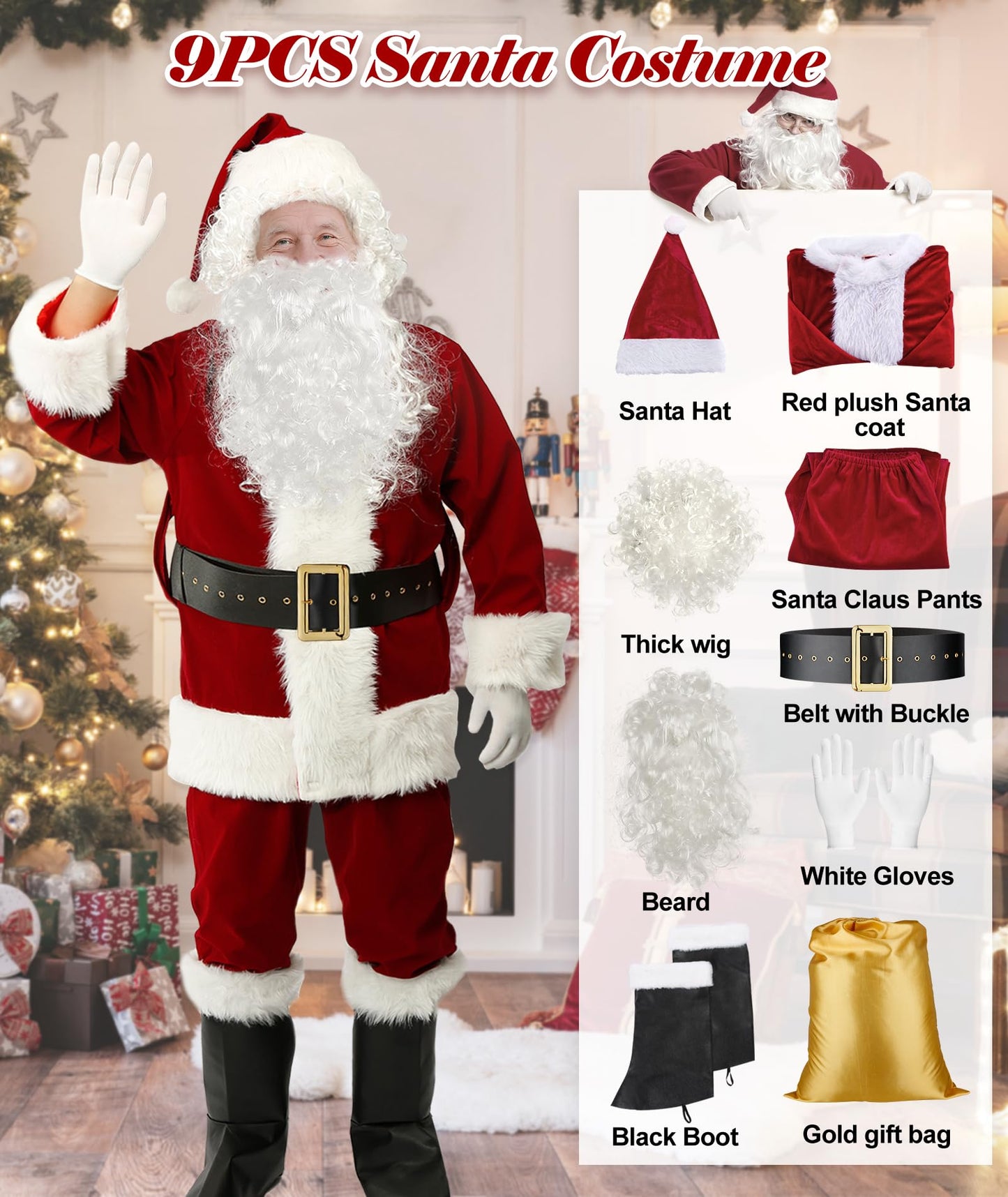 dgdgbaby Santa Claus Costume for Men Women Adult - 9pc. Deluxe Costume Santa Suit Outfit