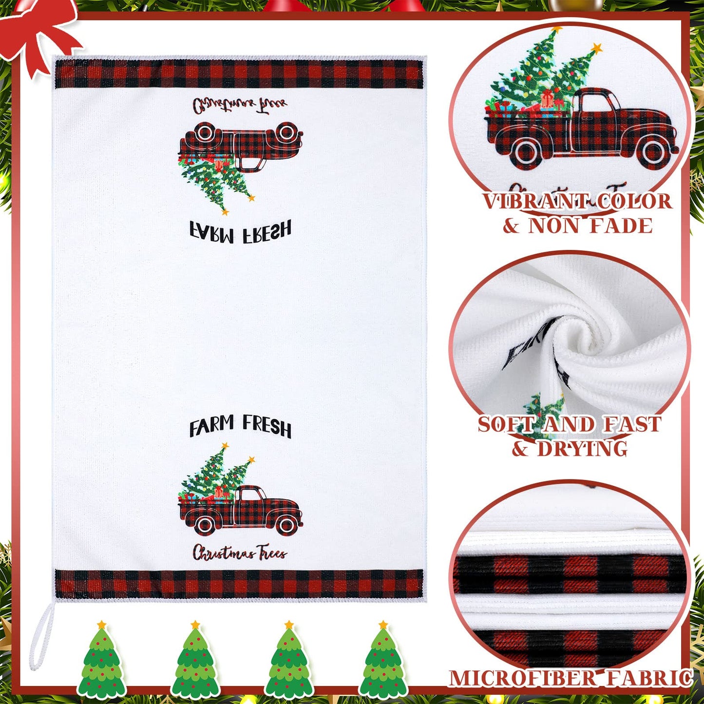 Patelai 4 Pack Christmas Kitchen Towels Buffalo Plaid Tea Dishtowels Farmhouse Winter Bathroom Hand Towels Christmas Decorations for Kitchen Holiday Xmas Housewarming Gifts(Red Black,Tree)