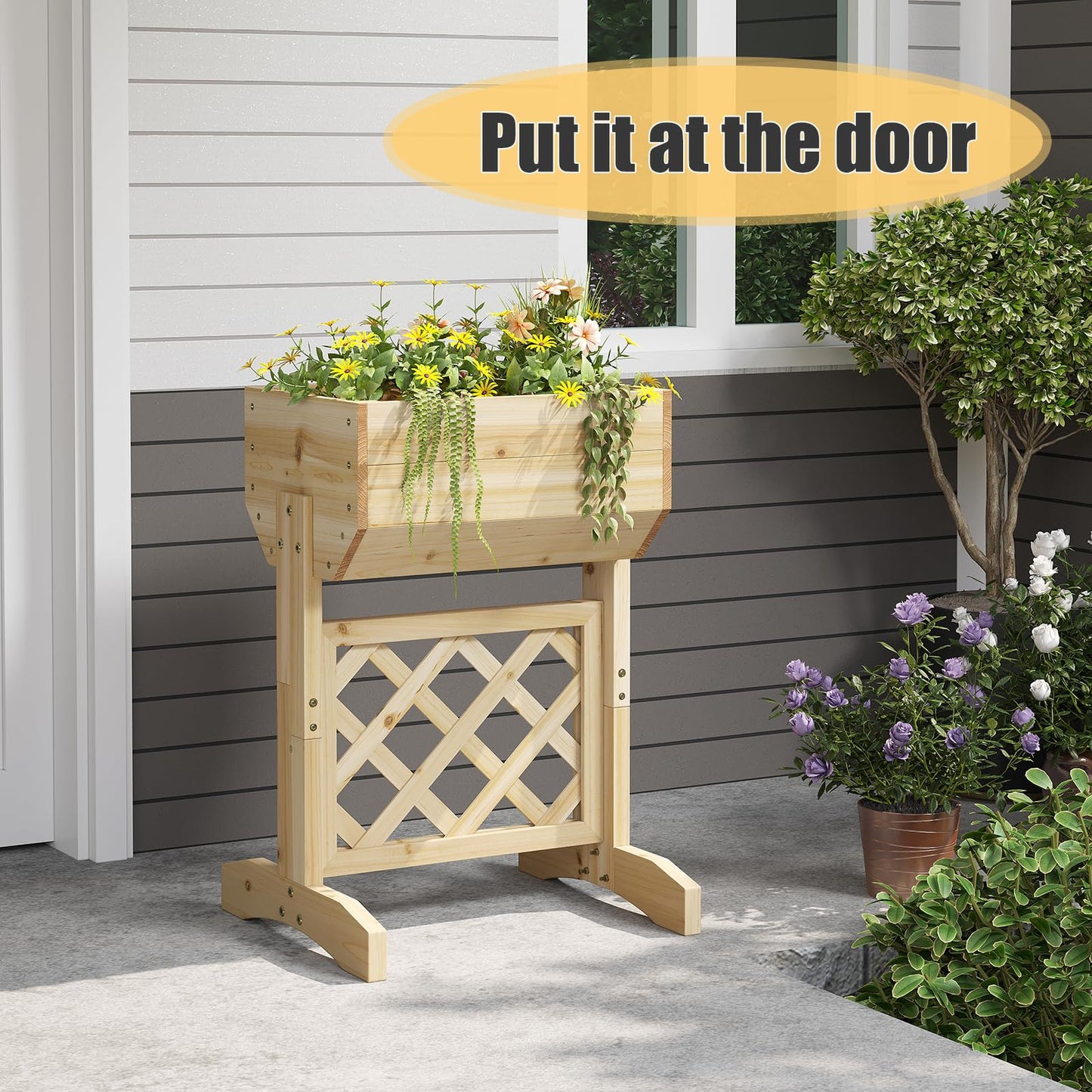 Furshus Wooden Planters for Outdoor Plants, Fence Style Wood Planter Boxes, Backyard Decor, Flower Planters for Flowers Vegetables