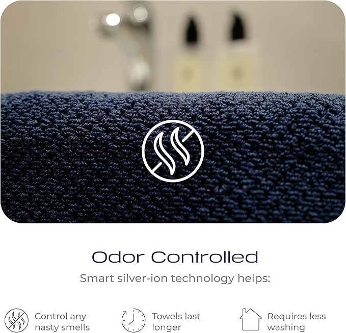 Luxury Silver-Infused Navy Blue Washcloths 4-Pack Set, 12.9"x12.9"