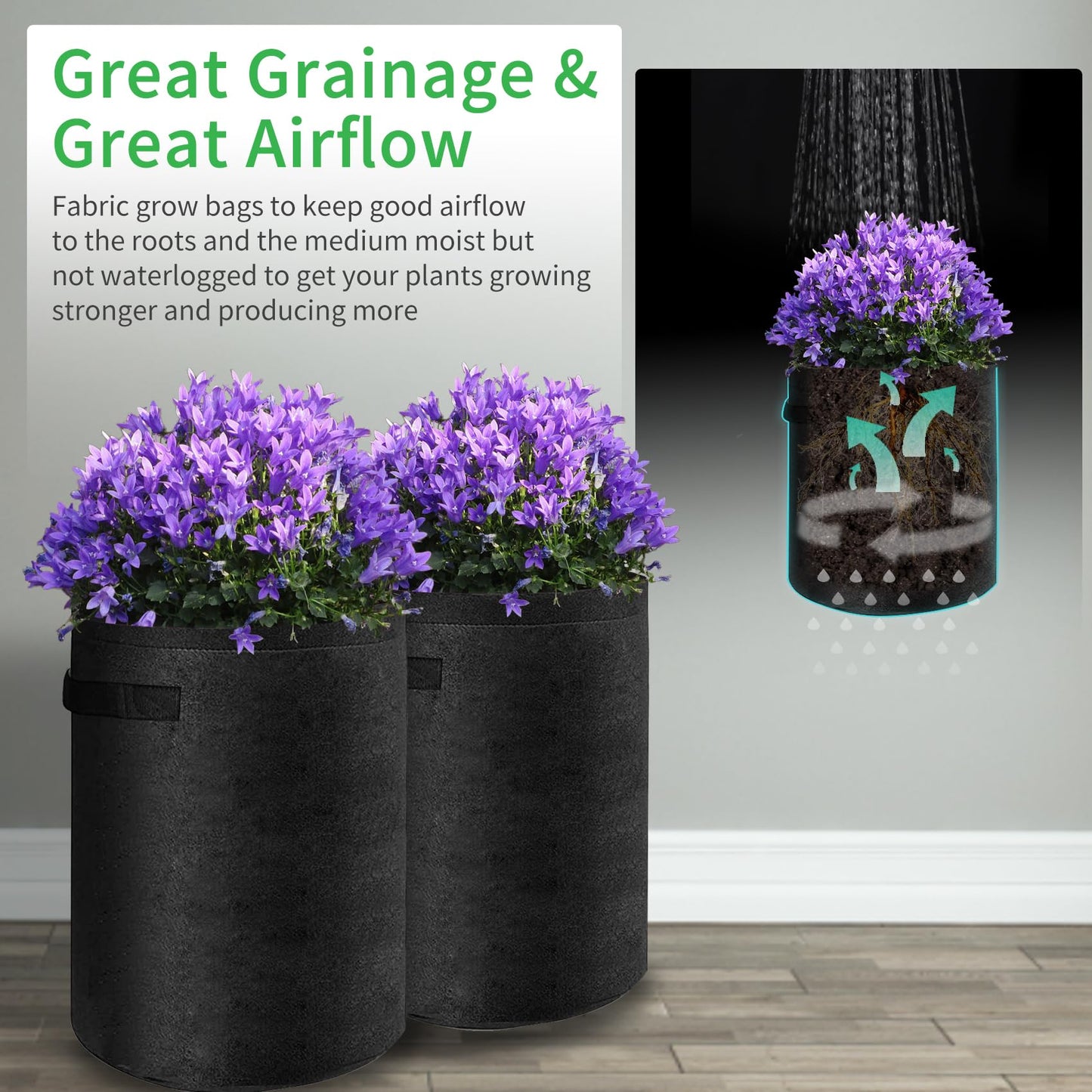 JJGoo 4 Pack Potato Grow Bags 10 Gallon with Flap, Heavy Duty Fabric with Handle and Harvest Window, Non-Woven Planter Pot Plant Garden Bags to Grow Vegetables Tomato, Black