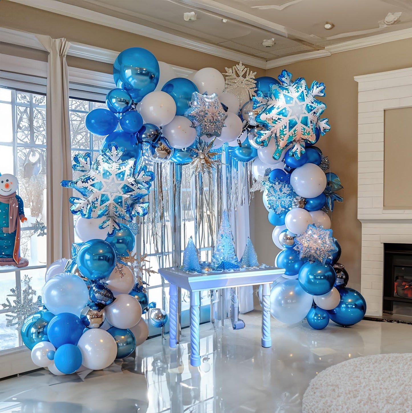 Winter Wonderland Balloon Garland arch kit 120Pcs large Snowflake Chrome Blue white Balloons For Snow Queen Princess Boy Birthday Party Baby its cold outside baby shower decorations