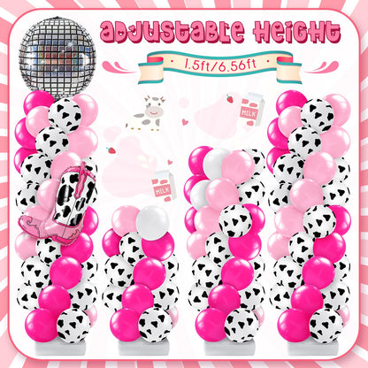 Kasyat 2 Sets Disco Cowgirl Balloon Column Stand Kit with 4d Cowgirl Hat Boots Disco Ball Exploding Stars Balloons Hot Pink Silver Arch Kit for Floor for Western Birthday Party Decorations