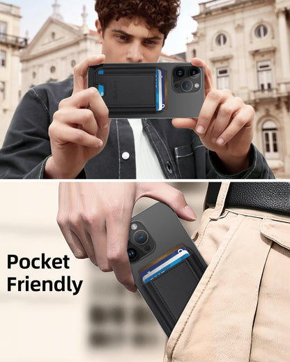 HiWe for MagSafe Wallet, Stronger Magnetic Wallet for iPhone 17/16/15/14/13/12 Series, 7 Cards Holder for Magnetic Phone Case, N52+ Magnets, RFID Vegan Leather Minimalist Slim, 1 Slot, Black & Black
