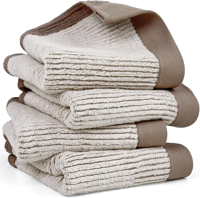 Cleanbear Hand Towels for Bathroom Set of 4, Jacquard Weaved Cotton Face Towels
