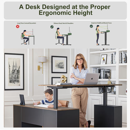 BANTI Executive L Shaped Standing Desk with 3-Drawer File Cabinet, 63" Electric Height Adjustable Stand up Desk for Home Office, Computer Desk with Storage Cabinets, Black Walnut Top