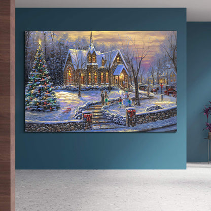 Denozer Christmas Canvas Wall Art Prints Lighted Christmas Tree Picture Red Wine Wall Painting Artwork for Home Decor - 36x24 inch