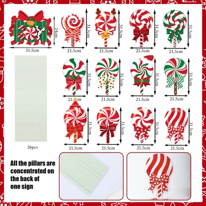 JOICEE Christmas Outdoor Yard Signs Candy Decorations, Peppermint Lollipop Candy Signs with Stakes for Holiday Party Home Lawn Pathway Decorations Supplies